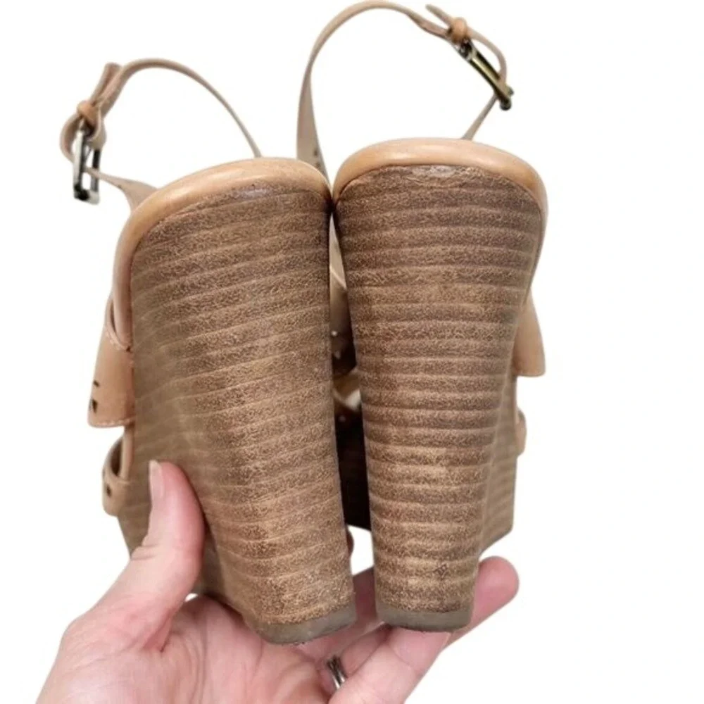 Restricted Tan Leather Laser‎ Cut Wedge Heels Size 7.5